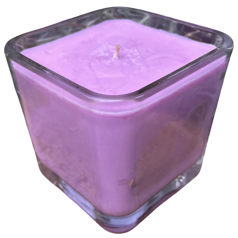 Lavender Scented Soy Candle Upcycled Square Glass 10oz Container Organic Hemp Wick