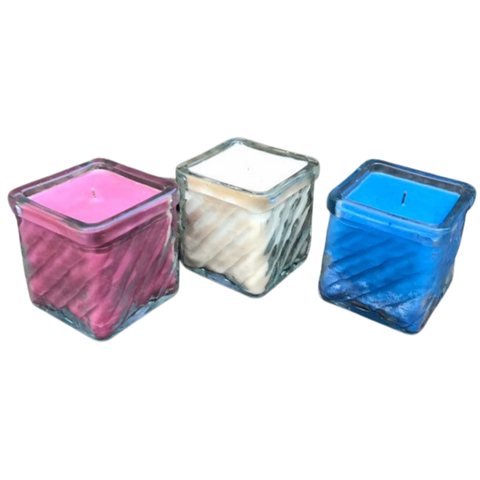 Soy Candles Handmade Red White and Blue Square Glass Upcycled Organic Hemp Wicks
