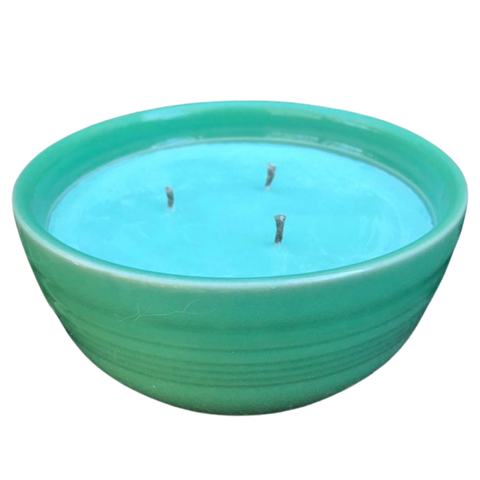 Eucalyptus Scented Candle Soy Wax Upcycled Ceramic Bowl Organic Hemp Wick
