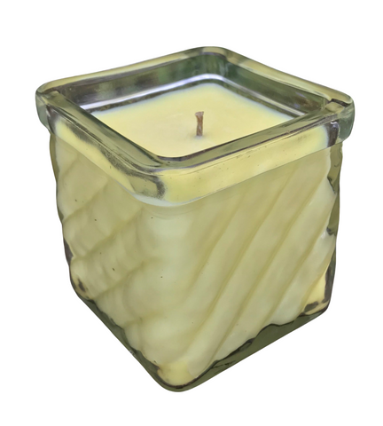 Citronella Lemongrass Scented Soy Candle Upcycled 8oz Beveled Glass Container Organic Hemp Wick