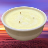 Citronella Lemongrass Soy Candle Upcycled Pale Yellow Ceramic Bowl Organic Hemp Wicks Essential Oils