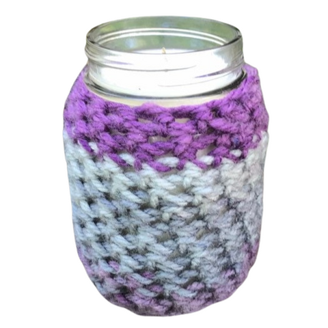 Crochet Sleeve Upcycled Mason Jar Candle Soy Wax Choice of Scents Organic Hemp Wick