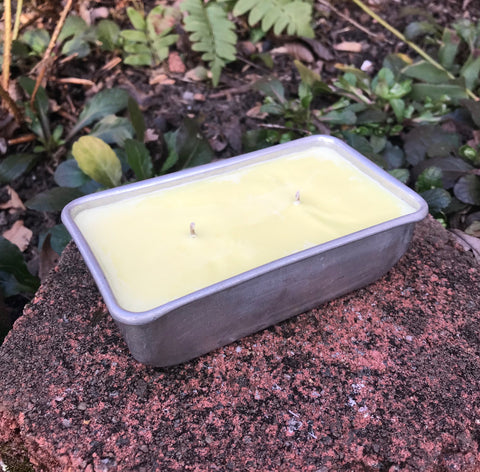 Loaf Pan 6oz Upcycled Citronella Lemongrass Essential Oil Soy Candle Organic Hemp Wicks