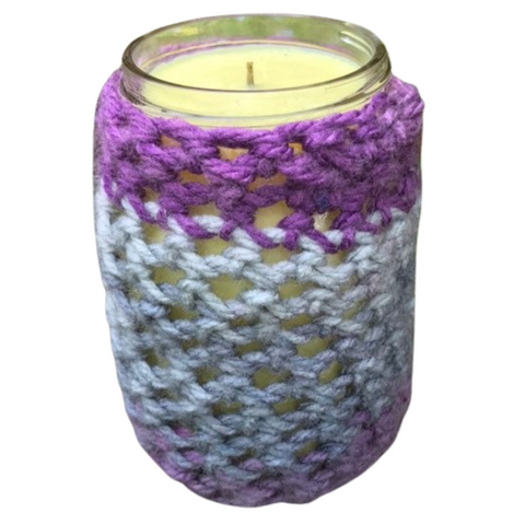 CitronellaLemongras Upcycled Mason Jar Crocheted Sleeve Soy Candles Hemp Wick Essential Oils