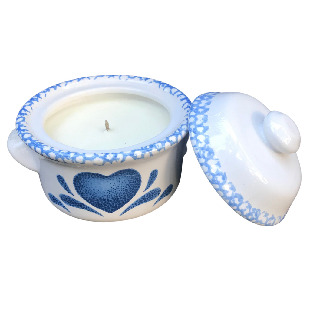 Blue Heart Crock 10oz Soy Candle Choice of Scents Organic Hemp Wicks –