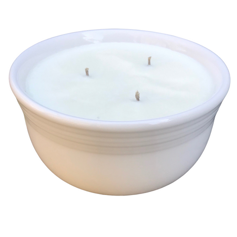 Soy Candle Handmade Upcycled White Ceramic Bowl Hemp Wicks