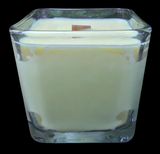 Citronella Lemongrass Soy Candle Wood Wick Essential Oil Upcycled Reusable Square Clear Glass Container