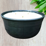 Citronella Lemongrass Essential Oil Soy Candles Handmade Upcycled Reusable Gray Pottery Bowl Organic Hemp Wick