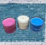 Soy Candles Handmade USA Made Red White and Blue Upcycled Reusable Clear Round Glass Organic Hemp Wicks
