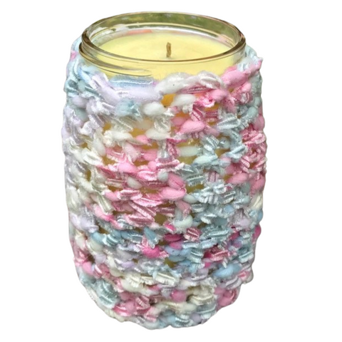 Citronella Lemongrass Essential Oil Reusable Mason Jar Soy Candles Crochet Sleeve Organic Hemp Wick