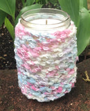 Crocheted Sleeve Mason Jar Candle Soy Wax Choice of Scents Organic Hemp Wick