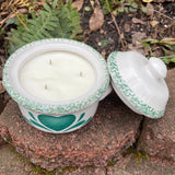 Green Heart Design Soy Candle Eco Friendly Ceramic Crock with Lid Organic Hemp Wick
